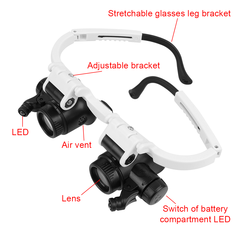Head Mount Vergrootglas 8x 15x 23x Voor Elektronica Horloge Reparatie Dual-Lens Eye Loep Vergrootglas LED Verlichting Bril Vergrootglas