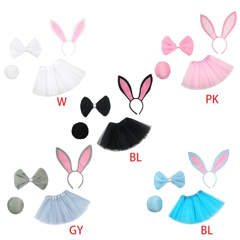 Conjunto de disfraz de conejo para niños, falda de tutú de tul en capas, diadema con Orejas de conejo, pajarita, trajes de de Pascua, 4 Uds.