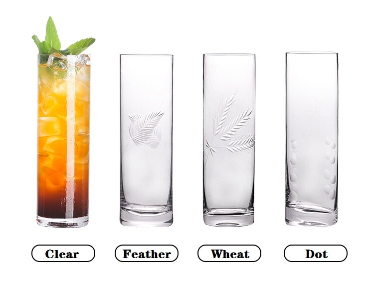 350ml 11oz Clear Long Tall Skinny Engraved Collins Drinking Glass Tumbler Cup