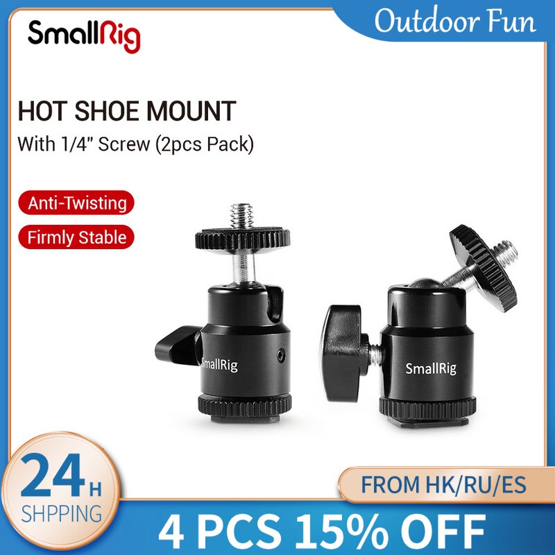 SmallRig 1/4" Camera shoe Mount With Additional 1/4" Screw Support Bracket Dslr Cold Shoe Mount (2pcs Pack)-2059