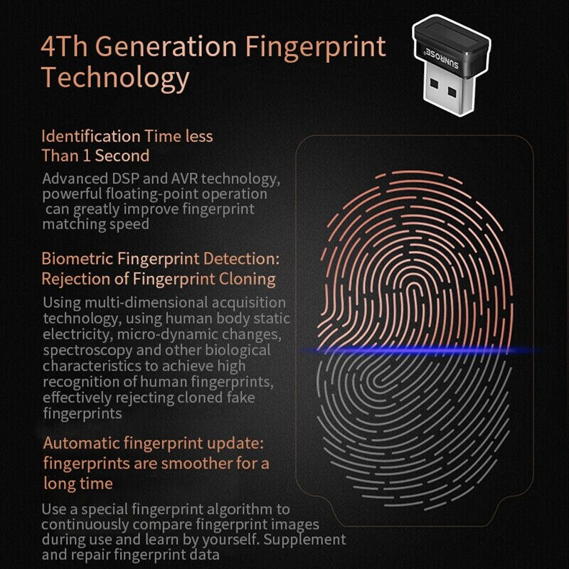 Sunrose Biometrische USB Fingerabdruck Leser Sicherheits Verschlüsselung Anmelden Schloss für Fenster 10