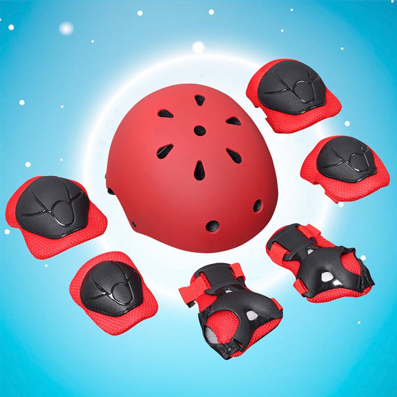 7 pcs Kids Youth Adjustable Sports Protective Gear Set Wrist Elbow Knee Pads and Helmet Skate Bicycle Skateboard Accessories