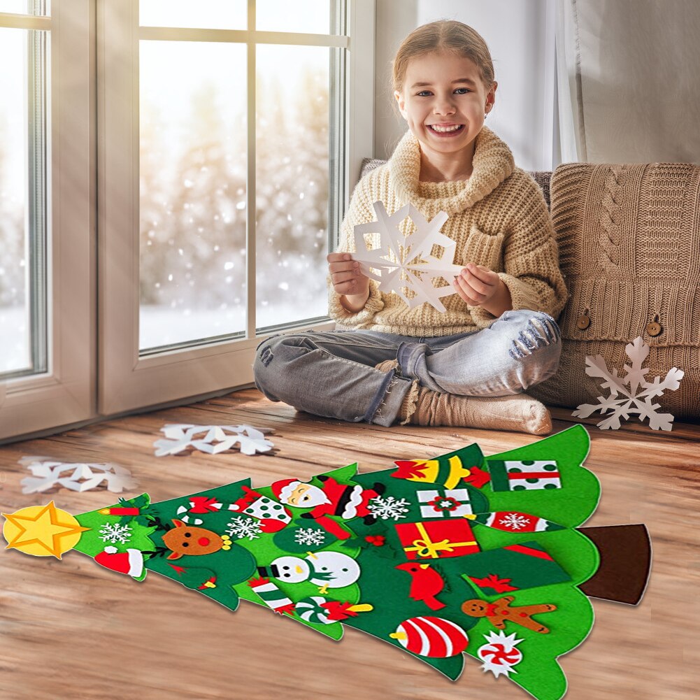 Felt Christmas Tree With 26 PCS Detachable Ornaments Wall Decor With Hanging Rope For Kids Home Door DIY Wall Christmas Tree
