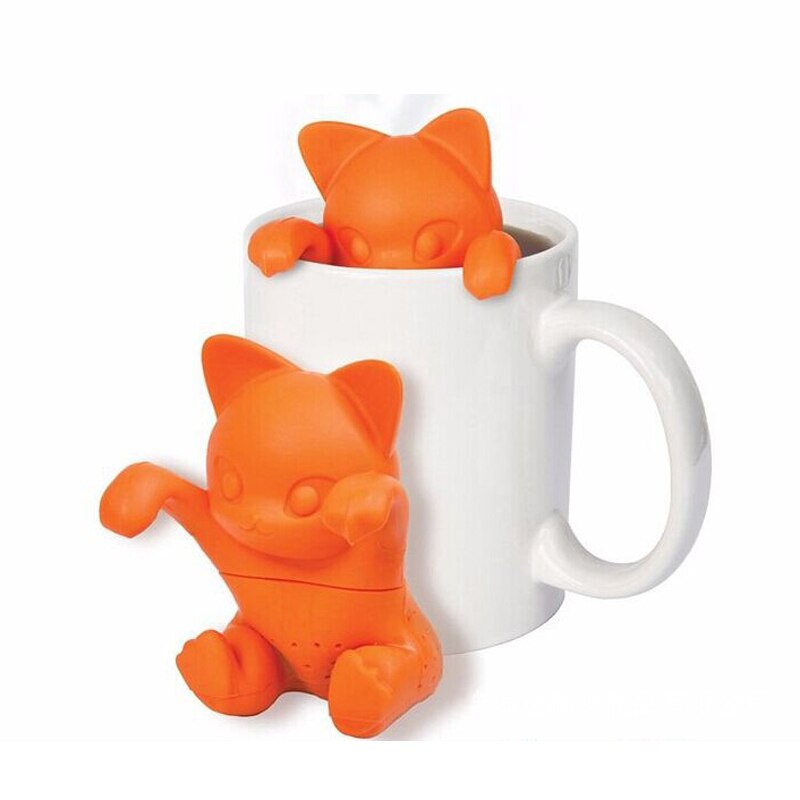 Wowcc 2018 criativo dos desenhos animados gatinho filtro de chá silicone bonito gato chá infusor adorável laranja gatinho silicone ferramentas de chá