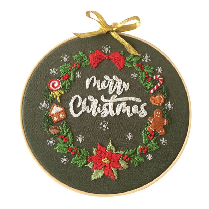 Christmas Embroidery Ribbon Set EU Style Flowers DIY Beginners With Embroidery Shed Sewing Kit Cross-stitch Crafts Decoration: C