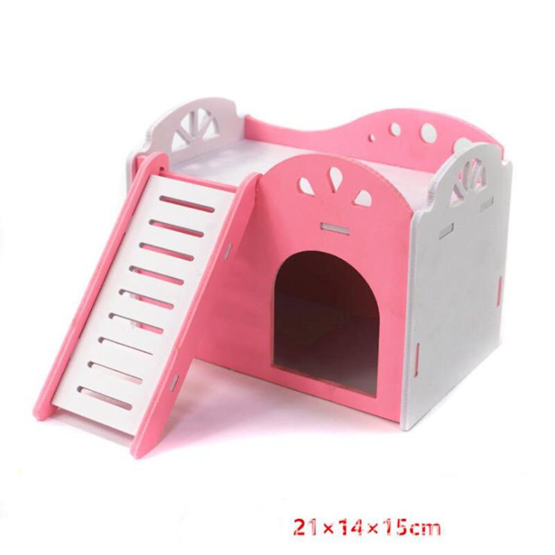 Château pour animaux de compagnie maison pour animaux de compagnie vue pont échelle petit Animal refuge Hamster maison de luxe deux couches cabane en bois: 13