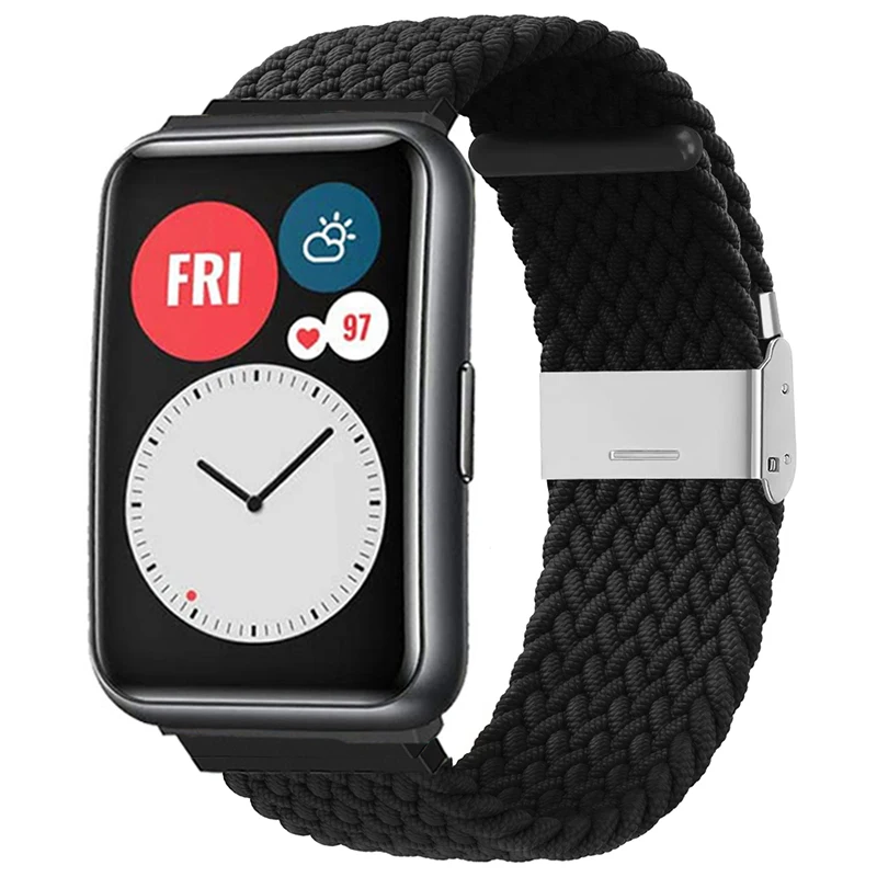 Rem til huawei watch fit 2- rem flettet nylonrem justerbar udskiftningsrem til huawei watch fit-remme: Sort gul / 16mm