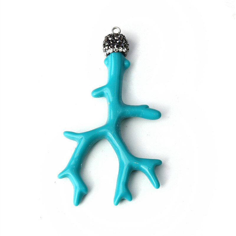 Doreen Box Acrylic Micro Paved Pendants Antler Branch Clear Rhinestone Jewelry 68mm(2 5/8&quot;) x 37mm(1 4/8&quot;), 2 PCs: Blue