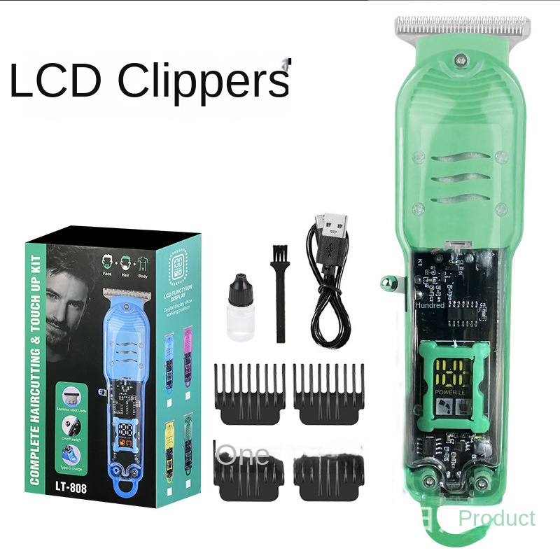 Hair Cutting Machine Rechargeable Hair Clipper Transparent Electric Hair Trimmers For Men Cordless Hair Cut Machine: green