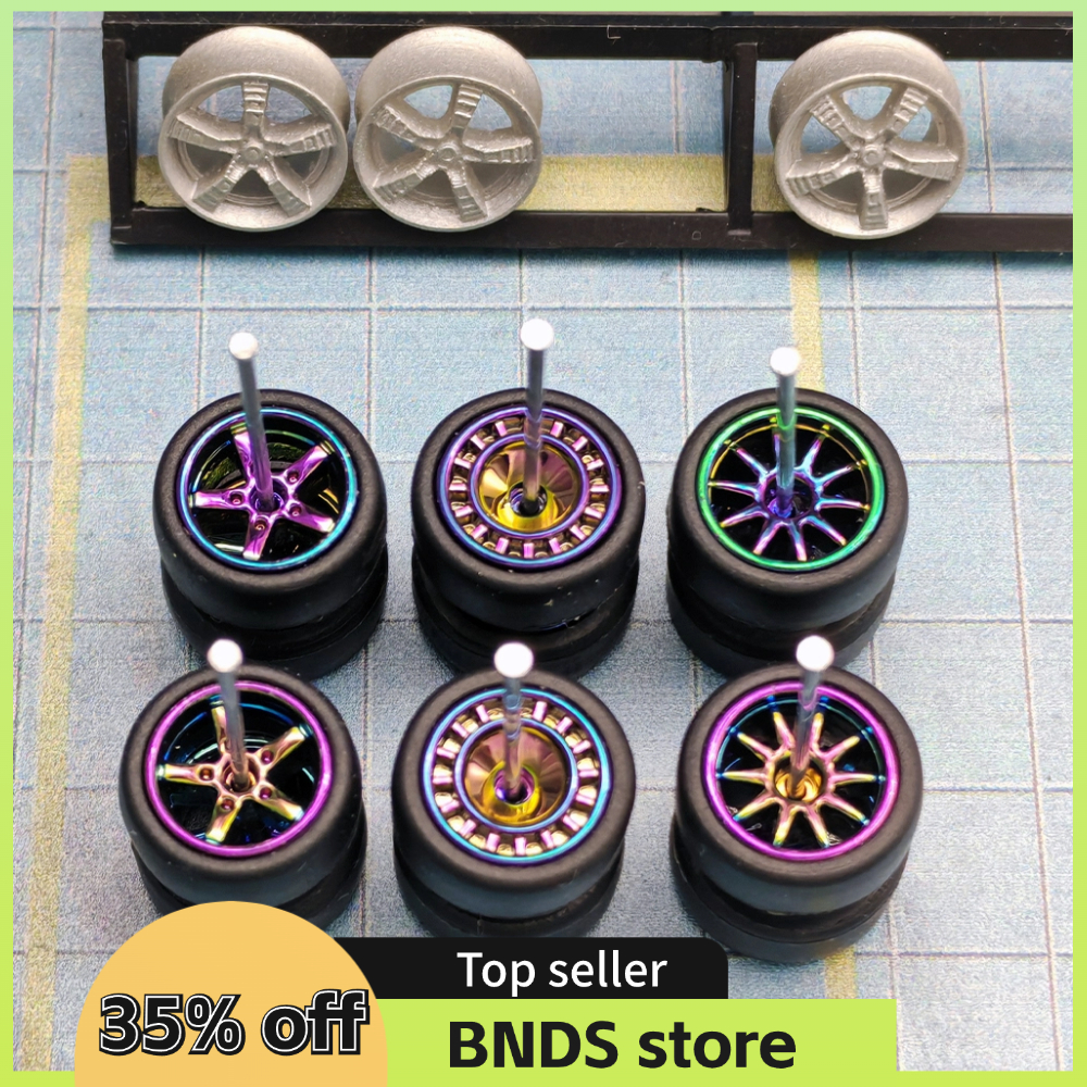 Ruedas de coche modelo 1/64, Color camaleón con neumáticos de goma, coche de juguete de carreras, piezas de modificación de rueda de fuego, 1 Juego