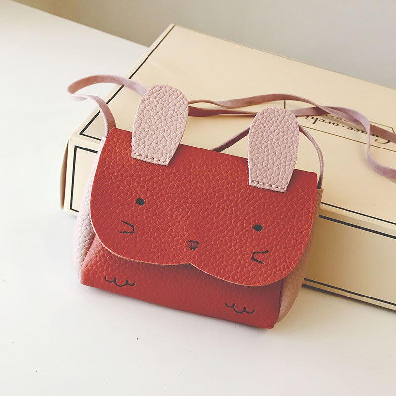 Cute PU Leather Kids Coin Purse Rabbit Bowknot Mini Messenger Bag Handbag Children Crossbody Bag for Girl Shoulder Bags: Red