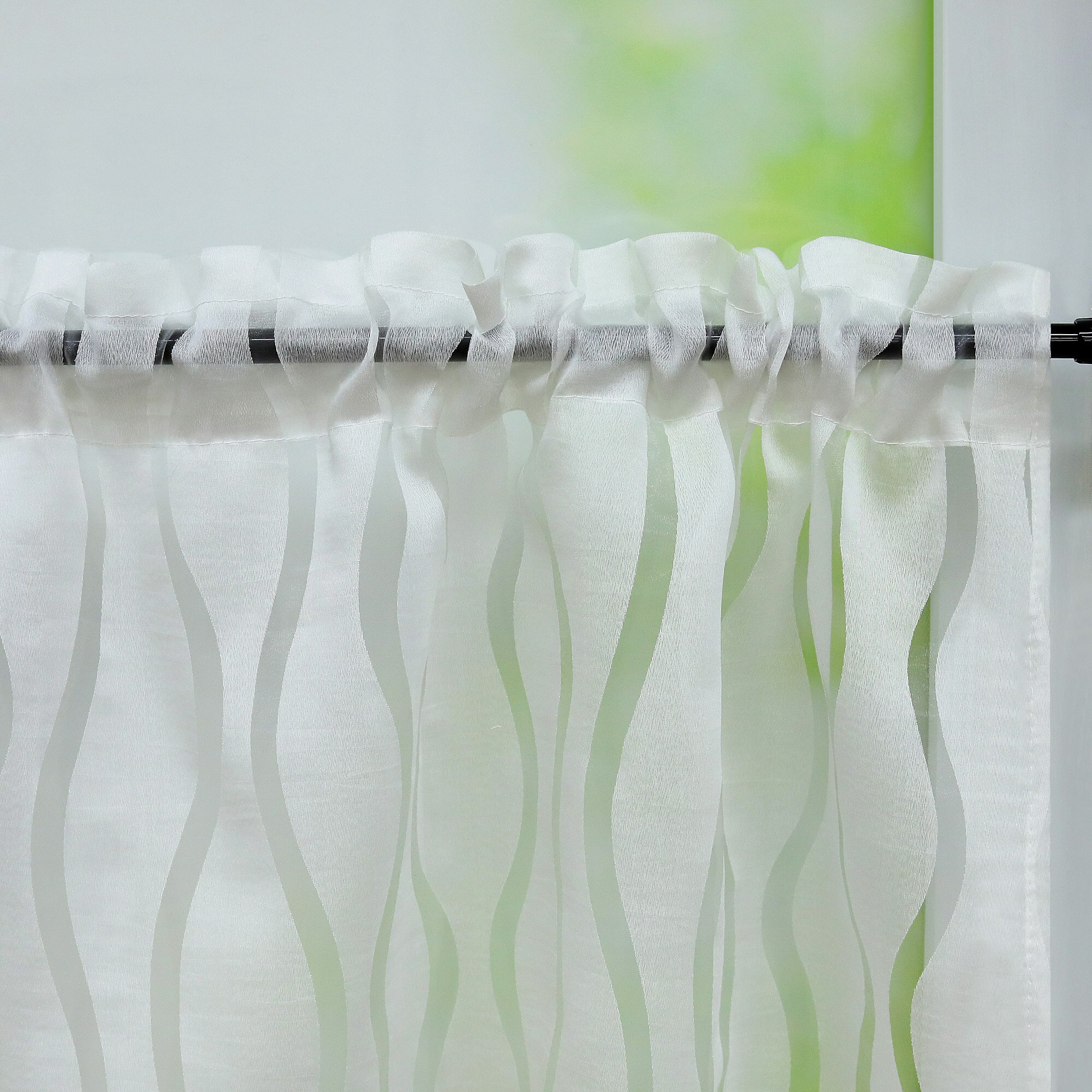 1PCS Half Curtain Stripe Printed Voile Window Tiers for Living Room Kitchen Short Tulle Modern Coffee Curtain