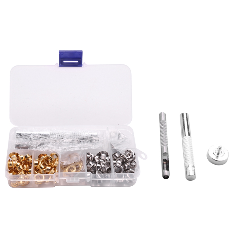 Kit de 100 œillets de 1/4 pouces, Kit d'outils d'installation de 3 pièces, 2 couleurs