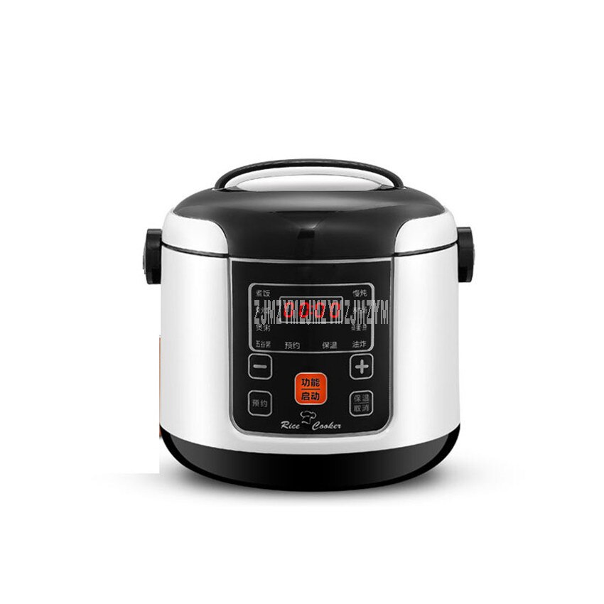 2L Mini Intelligent Electric Rice Cooker Non-stick Inner Tank 2-4 Person Household Soup Congee Rice Cooking Machine 220V Y-MFB6: Black white