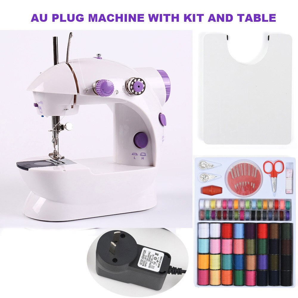 Mini pedal para máquina de costura, portátil, com luz noturna, cortador de linha reta e enrolamento automático: AU WITH KIT TABLE