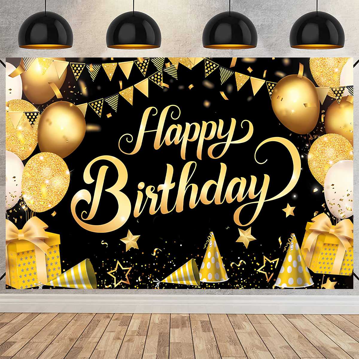 Blue Gold Happy Birthday Backdrop Banner Balloon Star Poster Booth Backdrop Birthday photozone Background Wall Party Decor
