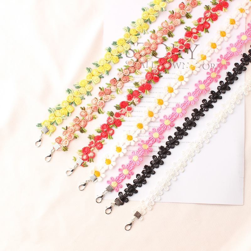 Justerbar blonde blomst ansigtsmaske lanyard praktisk holder reb anti-tabt bærbar maske hængende hals rop akryl reb