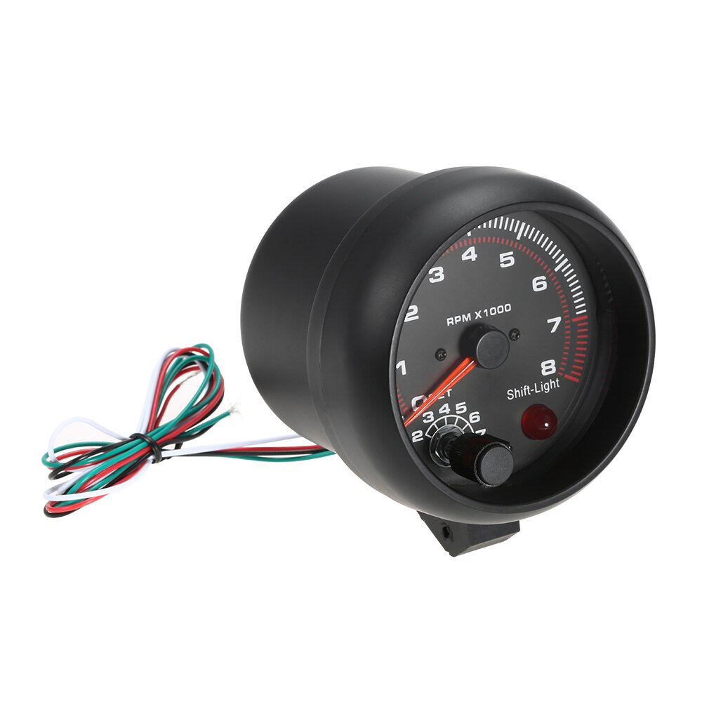 3.75&quot; Car Universal Black Tachometer Gauge White Inter Shift light 0-8000 RPM