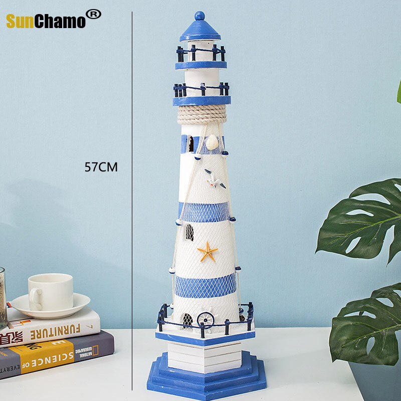 Stripe Lighthouse Simulation Model Mediterranean Wooden Handicraft Home Decorations Creativity Marine Style Decor Arts and Craft
