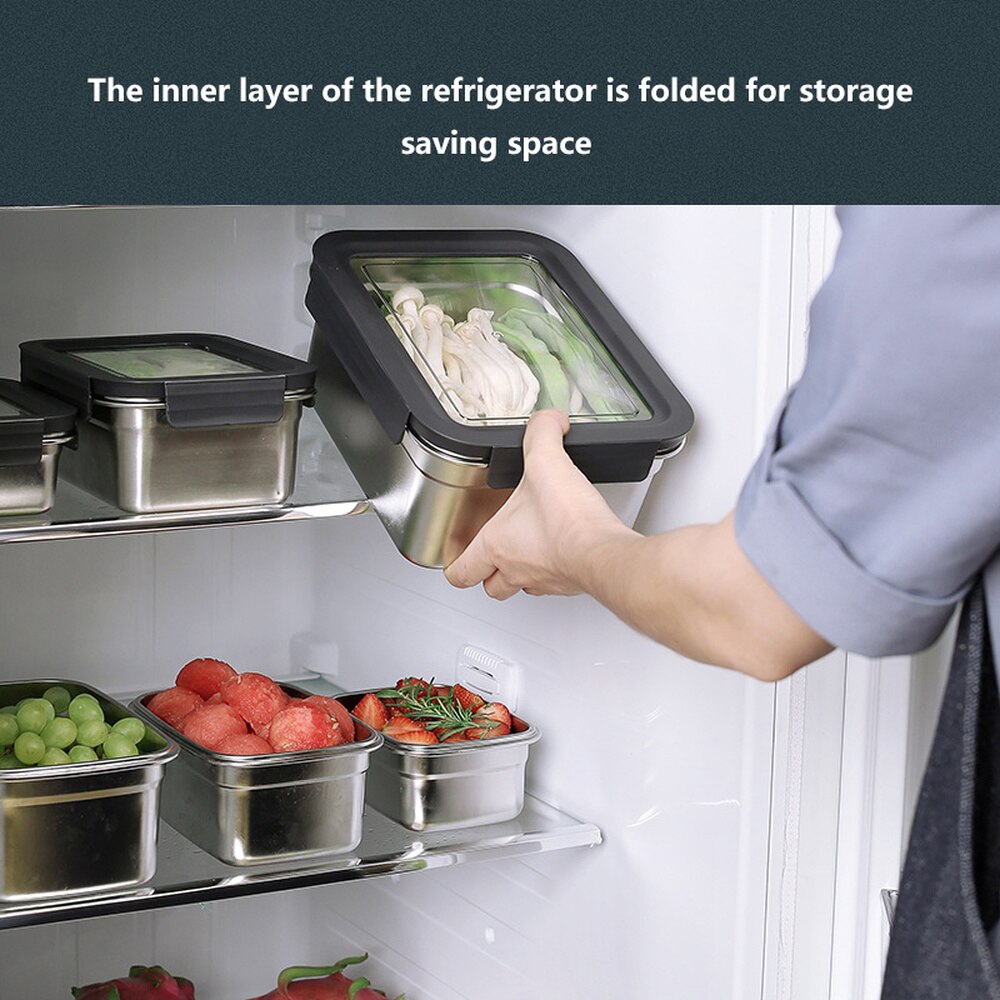 Refrigerator Food Container Set 304 Stainless Steel Meat Freezing Storage Containers with Lids Kitchen Keep Fresh Airtight