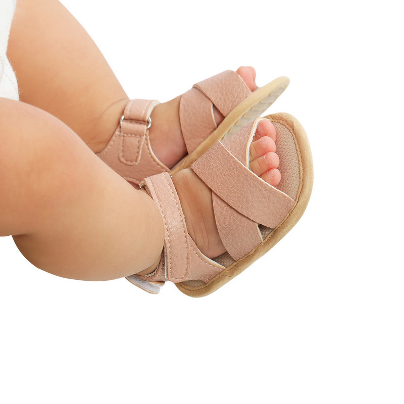 Sandalias de cuero para bebés, niños y niñas, zapatos planos antideslizantes con punta abierta y correa entrecruzada
