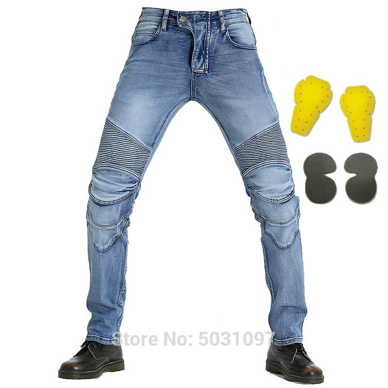 Loong biker motorcykel ridebukser beskyttende jeans ridder casual bukser høj fleksibilitet slim jeans: Bukser og ypads / 38