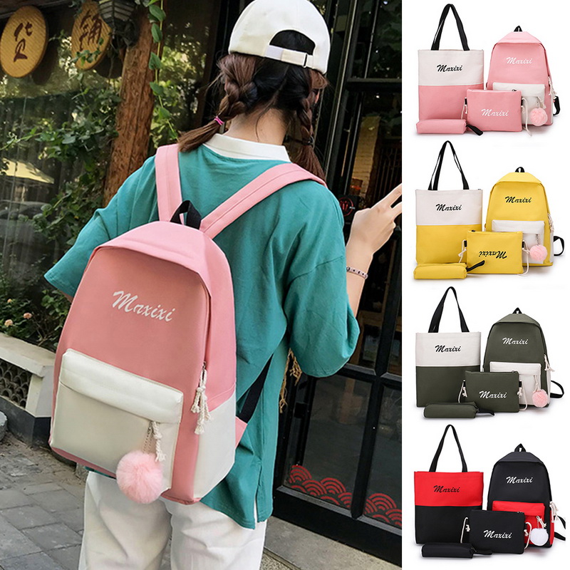 MoneRffi 4 pièces/ensemble décontracté école sacs à dos en Nylon cartable pour adolescents filles étudiant livre sac avec sac à bandoulière