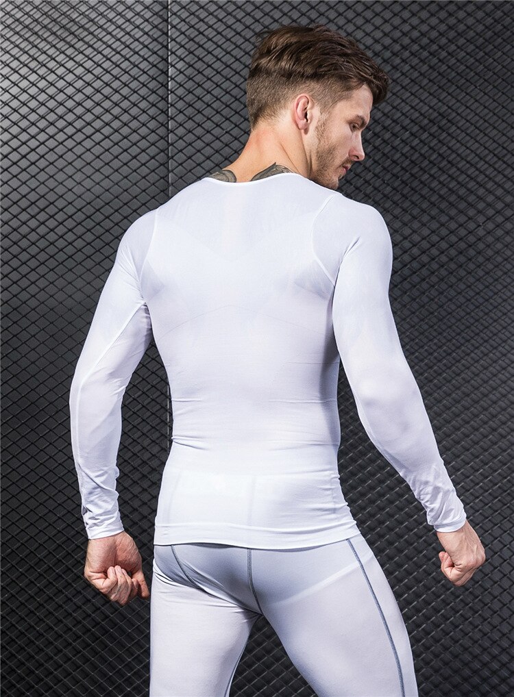 seamless long sleeve men body shaper t shirt sports training tights mens fitness gym tops clothing tee shirt homme