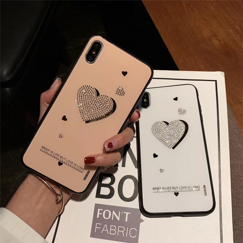 Für iPhone 7 6s 8 Plus 6 X Xs Xr Max 6 Fall Diamant Glänzenden Strass Herz blling Zurück abdeckung Schutz Telefon Fall Fundas Coque