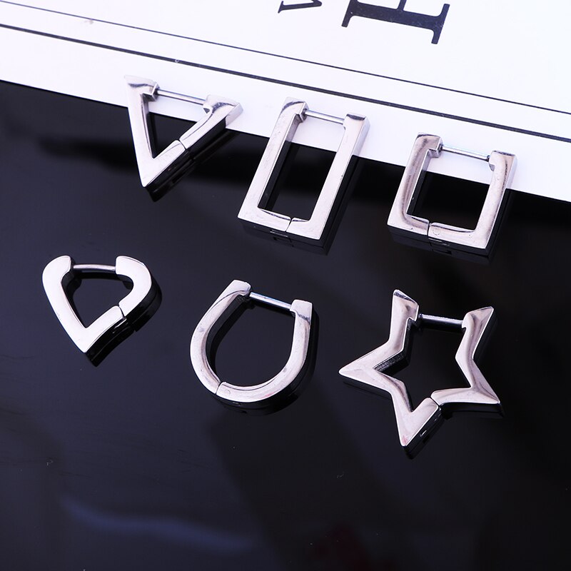 Mode Gothic Driehoek Vierkante Unisex Punk Rock Rvs Mannen Vrouwen Oor Stud Oorbellen Doorboord Push-Back Ear Plug gesp