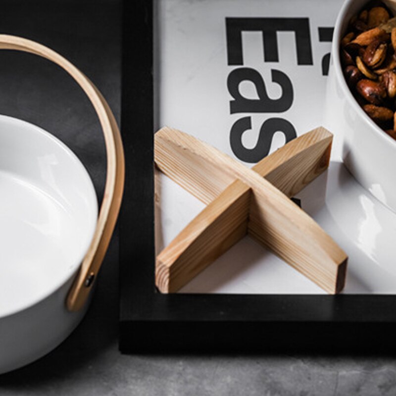 Nordic Ceramic Candy Dish Nut Candy Baskets Multi-grid Dried Fruit Nut Snack Storage Plates Kitchen Decorative Tray with Handle
