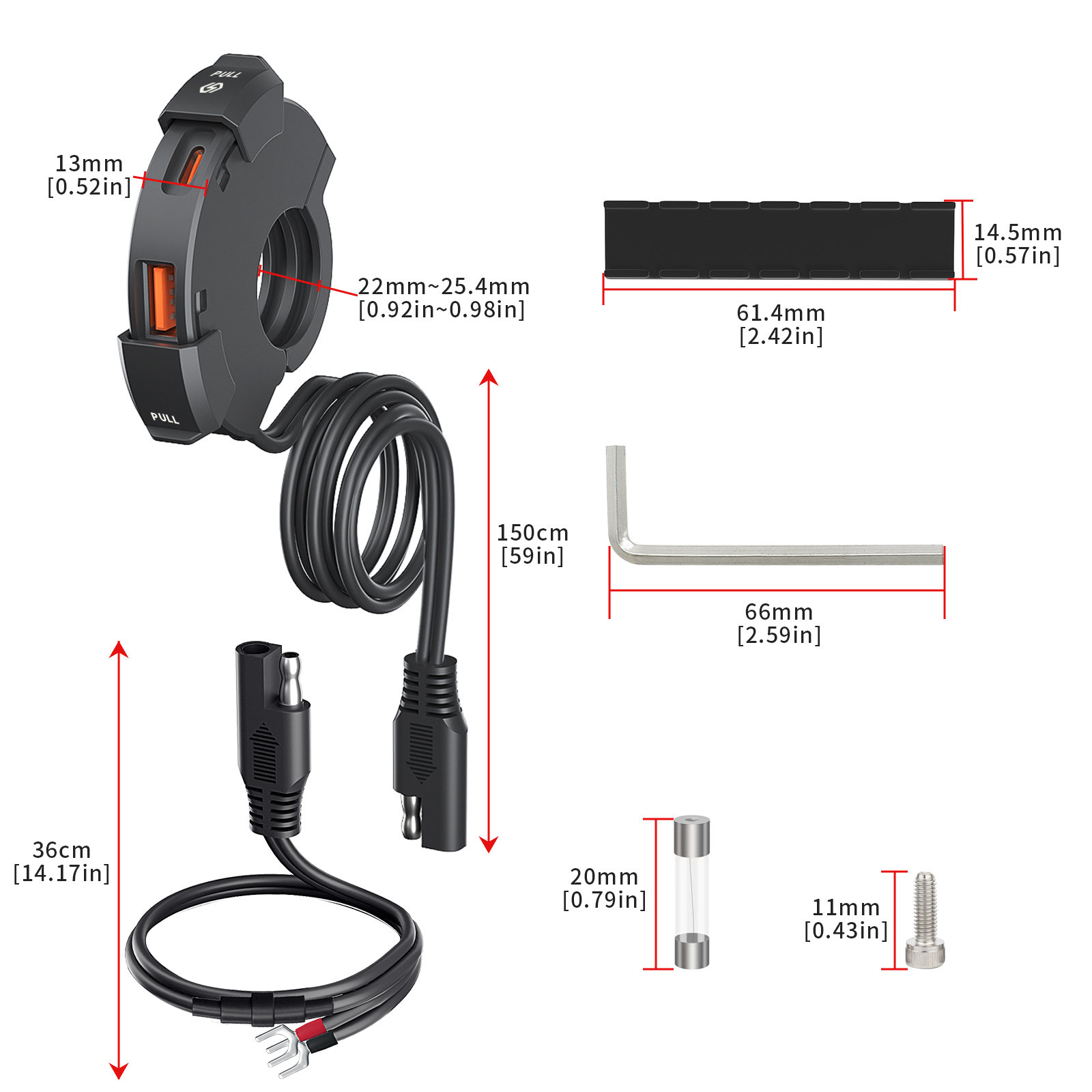 Extractme QC3.0 motorfiets USB-oplader 30W USB-snellader Waterdichte stuurmontagebeugel Oplader voor digitale fietscamera: Default Title