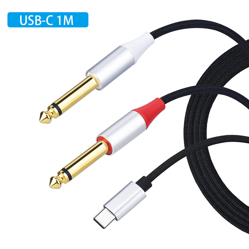 Cable adaptador USB C a 6,35mm 1/4 pulgadas, divisor Y tipo C a doble Cable de Audio TS de 6,35mm y 1/4 pulgadas para tableta, portátil, amplificador de teléfono