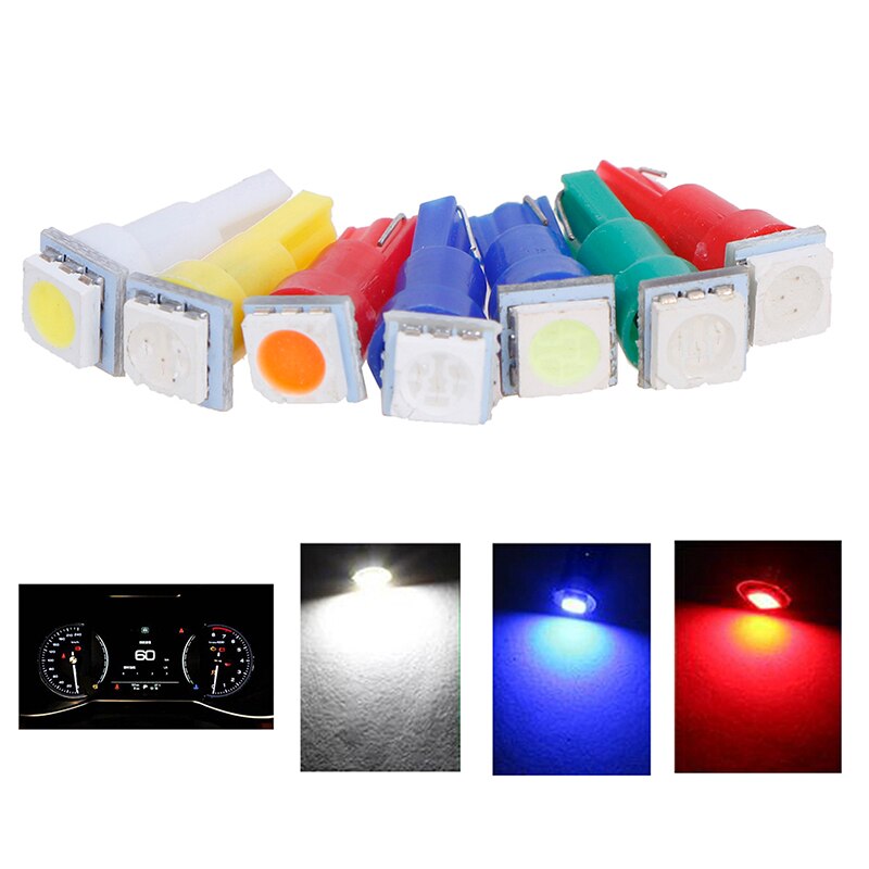 Bombillas de luz LED para salpicadero de coche, lámpara de calibre de 12V CC, T5 5050, 10 piezas