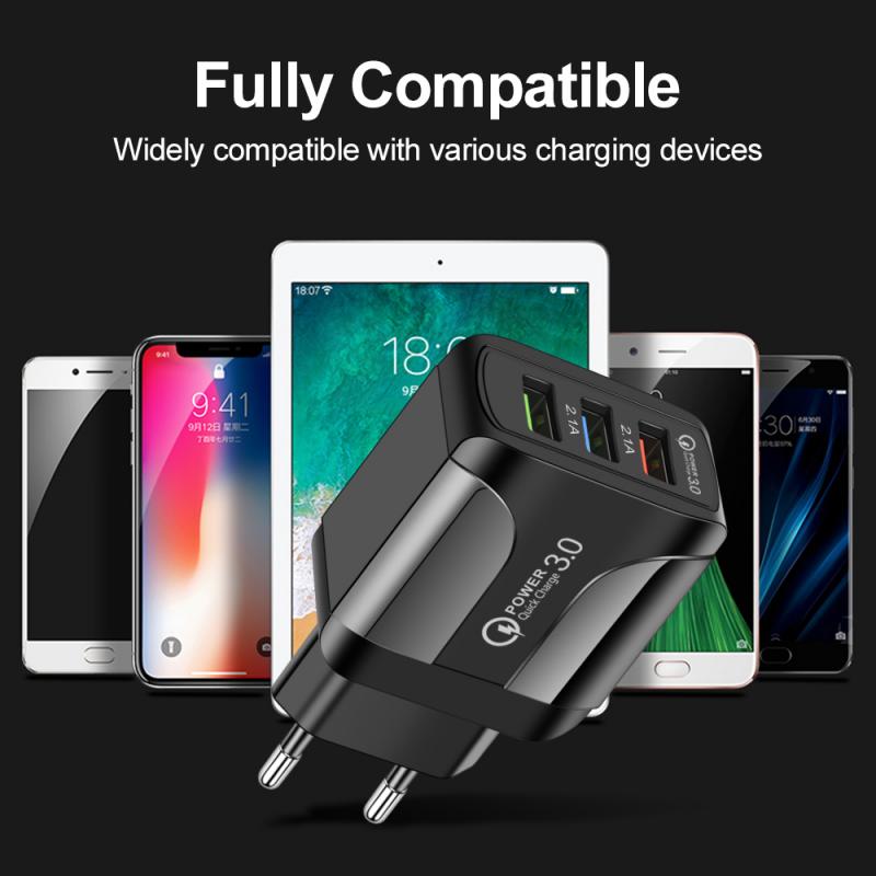 Cargador luminoso 3USB 2.4A para teléfono inteligente, cargador de paso para tableta, cargadores de teléfono móvil, telecomunicaciones