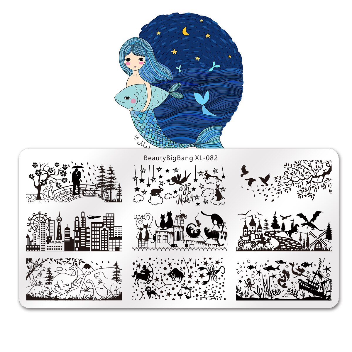 BeautyBigBang sirena del árbol de coco de placas de estampado para manicura sello plantillas 3D molde de estampado geométrico plantillas de manicura: F
