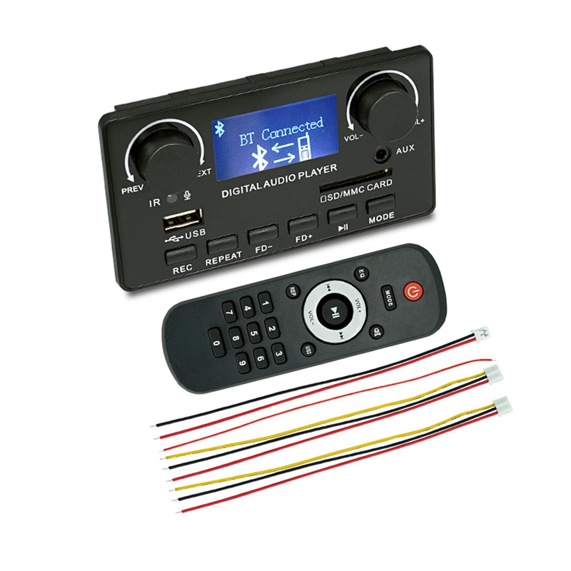 LCD Display Bluetooth 5.0 MP3 Decoder Board Support Handsfree Recording FM DC 12V MP3 WMA WAV APE FLAC Audio Player: Default Title