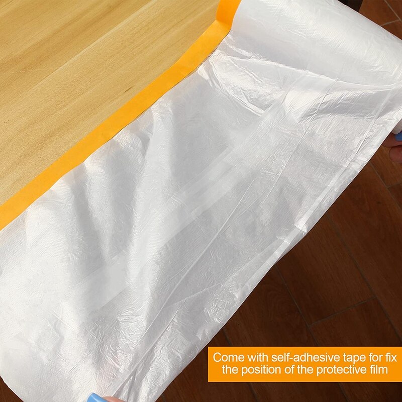 4 Rolls Clear Plastic Sheeting 4.9X 65.5 Ft Pre-Taped Masking Film Cloths For Painting Automotive Painting Covering
