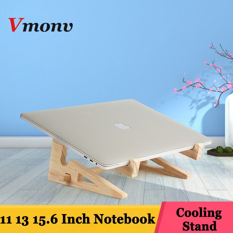 Vmonv laptop-ständerhalter aus holz mit erhöhter höhe für macbook air pro retina 13, 15- zoll-notebook, vertikale basis, kühlständerhalterung