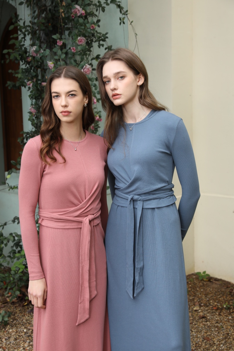 AS 2025, sommerliche, gerippte, geschlossene Wickeltops + Aline-Kleid mit hohem Stretch-Matching-Sets