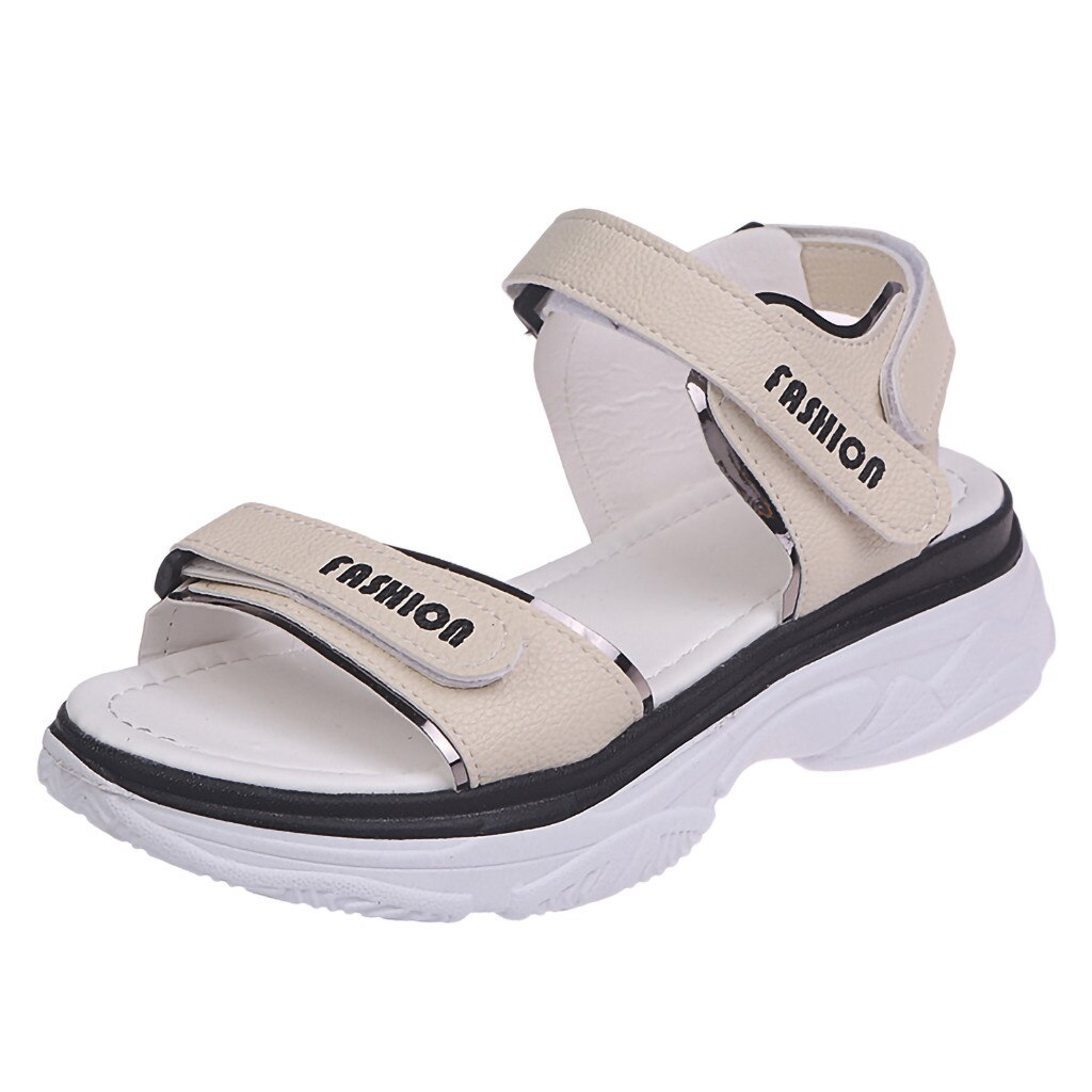YOUYEDIAN sandalias de Punta abierta a la para mujer, sandalias deportivas casuales, Sandalias planas de suela gruesa, zapatos de playa, zapatos de punta abierta # g3: Beige / 6,5