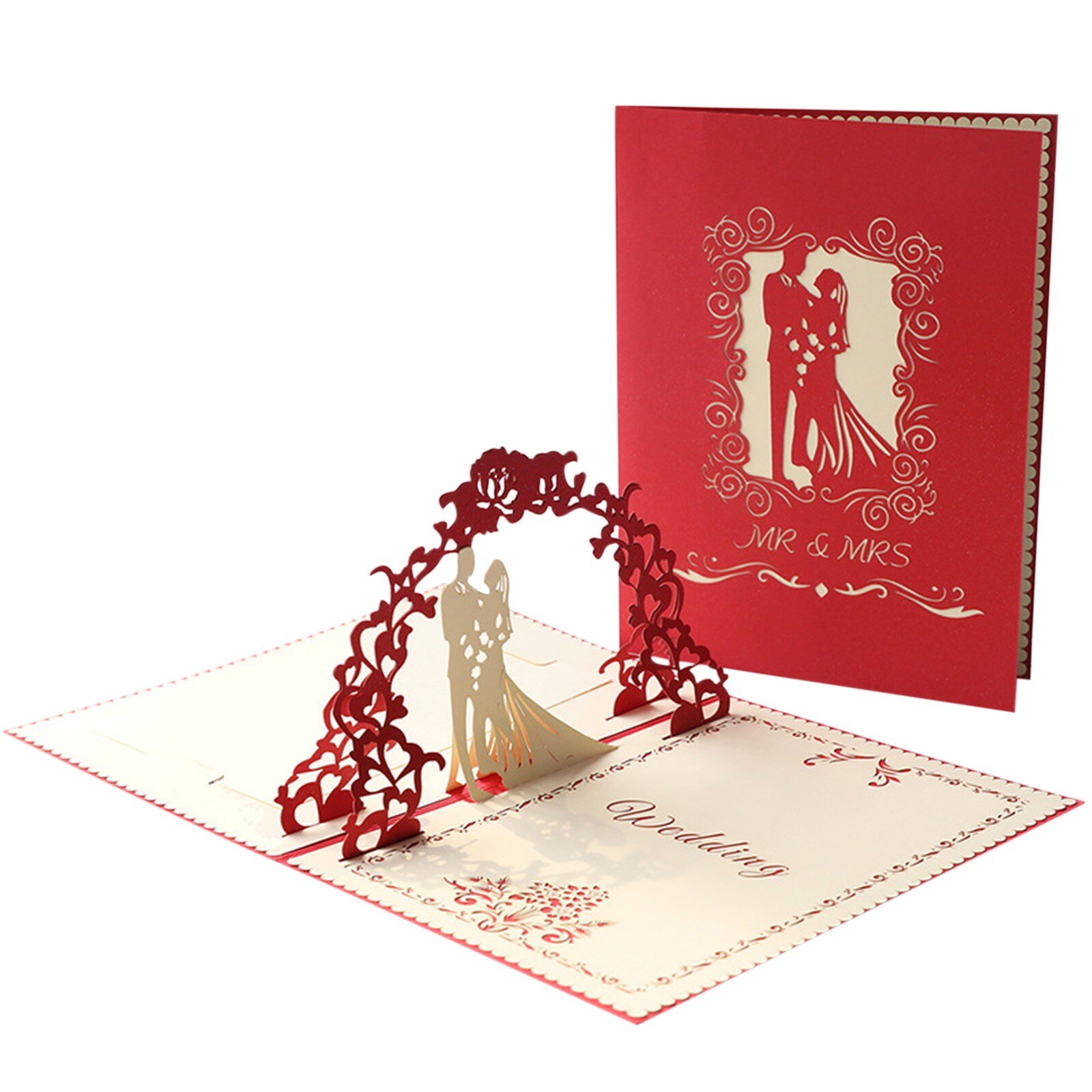 3D Pop-Up Cards Flowers Birthday Card Anniversary Postcard Heart Wedding Invitations Greeting Cards For Valentine's Day: D