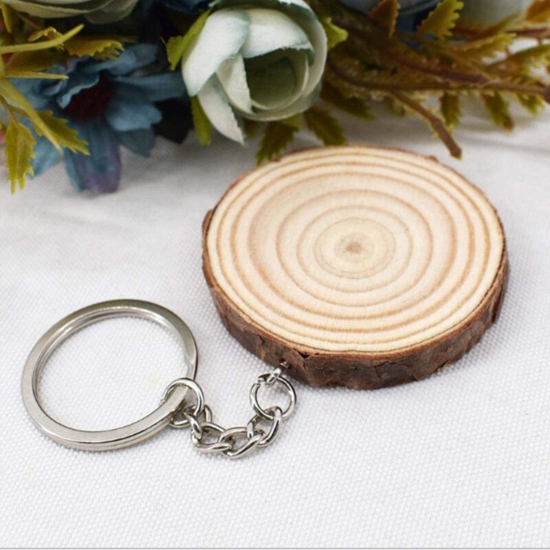 LLavero de madera en forma de rebanadas de madera sin terminar, colgante de Navidad, artesanal, pintado a mano, paquete de 20 unidades