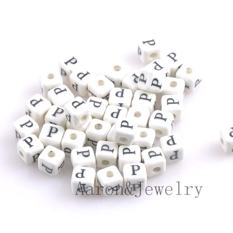 heißer Weiß A-Z Gemischte Buchstaben Alphabet Würfel Keramik Buchstaben Perlen passen Schmuck machen 8mm 10 stücke YKL0355X: Beige