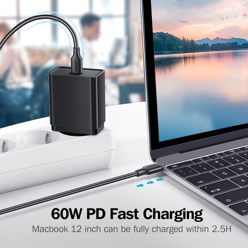 Ugreen Usb C Naar Usb Type-C Kabel PD100W 60W Snelle Lading Data Kabel Voor Macbook Samsung S9 plus Usb Type C Kabel 100W Pd Kabel