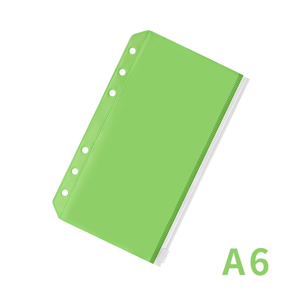 2pcs PVC A5/A6 Binder Pockets File Folder 6-Ring Loose Leaf Pouch Reports Binder Zipper Folders Office Document Organizers: A6 green
