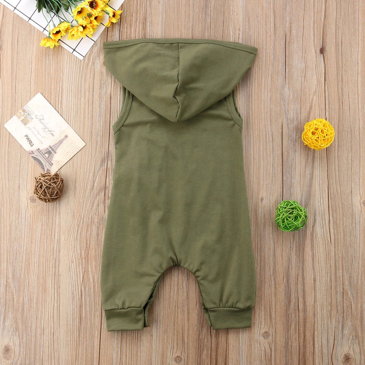 Army Green Newborn Baby Boy Girl Sleeveless Hooded Romper Jumpsuit Loose Outfits Baby Clothes