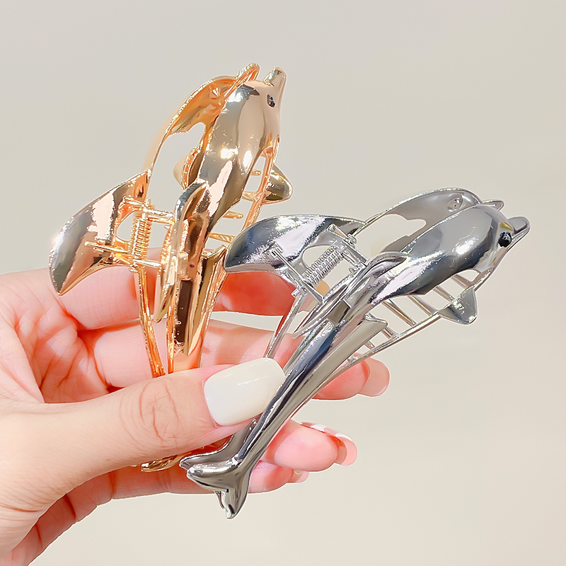 Nuevas mujeres oro plata forma de delfín Metal pinza para el cabello señora Color sólido Clip diadema horquilla accesorios para el cabello de