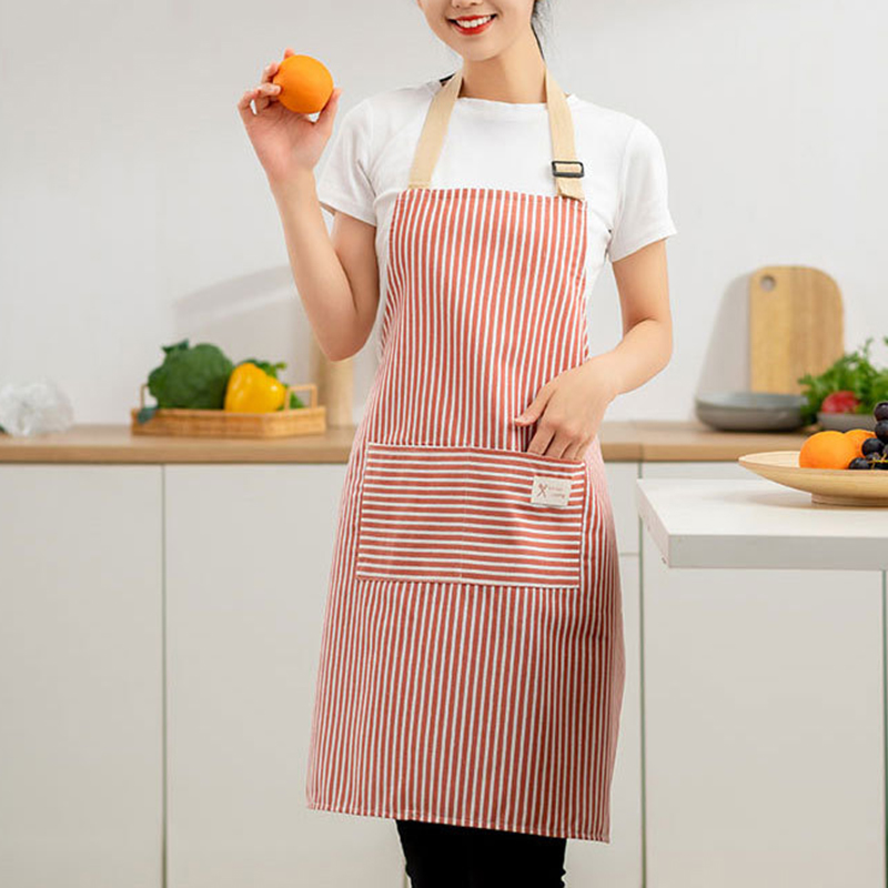 Hemp Apron Striped Cotton Household Japanese Aprons For Cleaning Cooking Baking With Large Pocket Cute Women's Apron Overalls