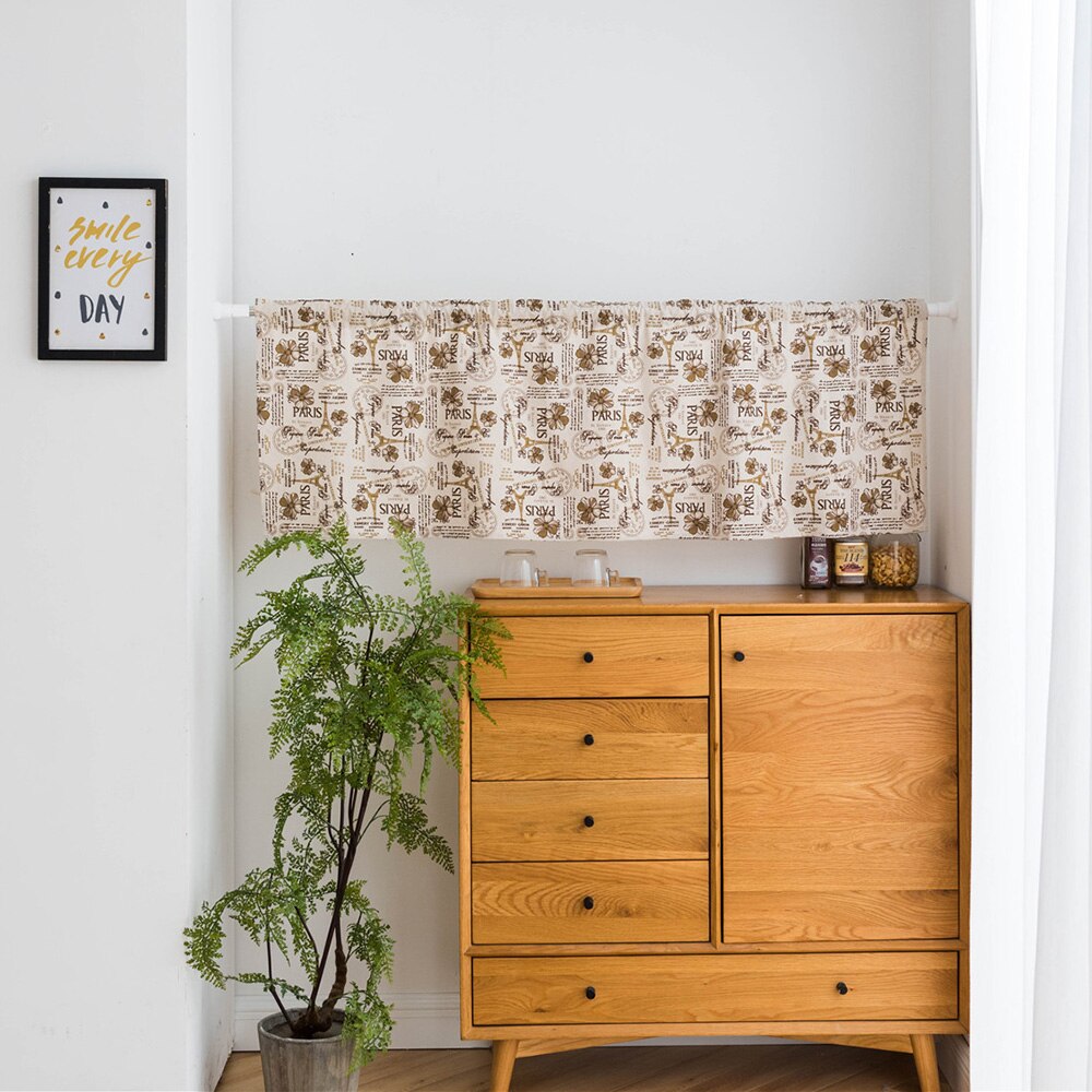 Cantonnière rideaux pour salon Rose impression fenêtre rideau cantonnières toile de jute coton court Semi-transparent rideaux fenêtre rideaux